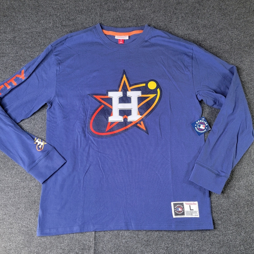 Mitchell & Ness MLB Houston Astros Men’s Long Sleeve T Shirt Size Large Blue New
